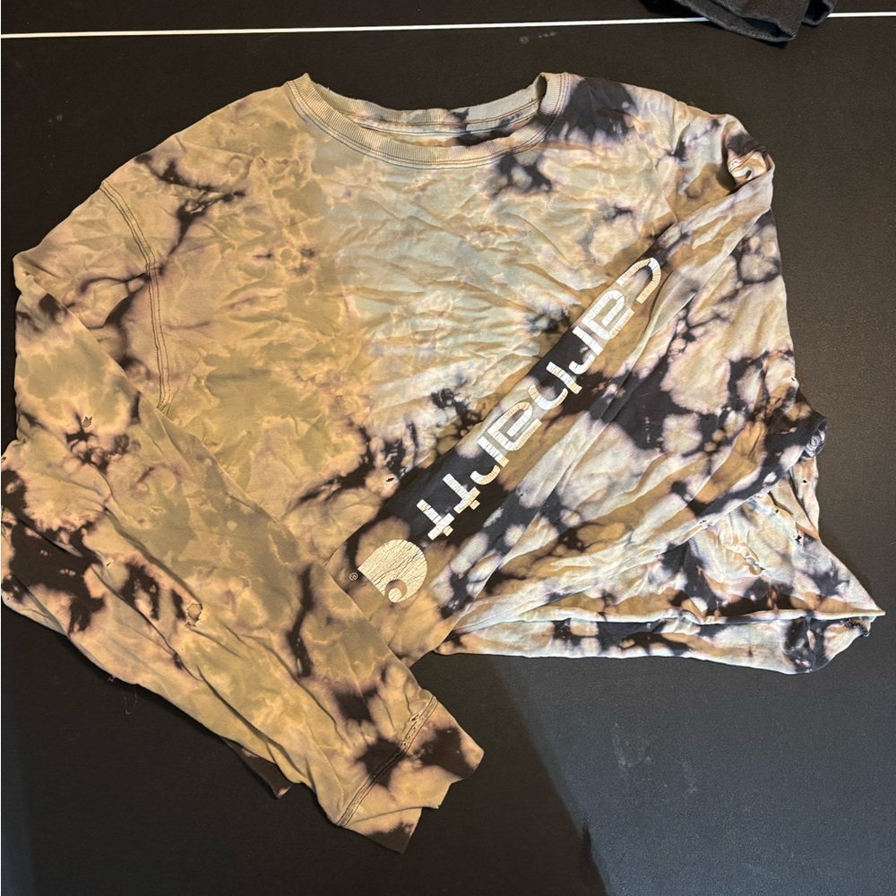 Carhartt Tie-Dye Long Sleeve Shirt - Black and Tan Cropped